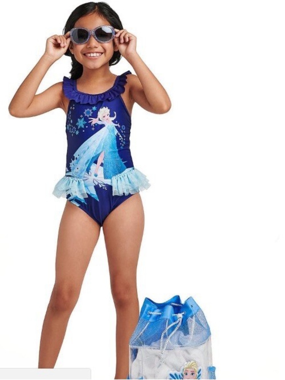 Disney Blue Elsa Ruffle One-Piece Swim Suit